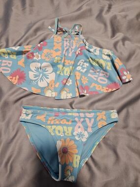Roxy Girls' Aqua Floral Tankini Set